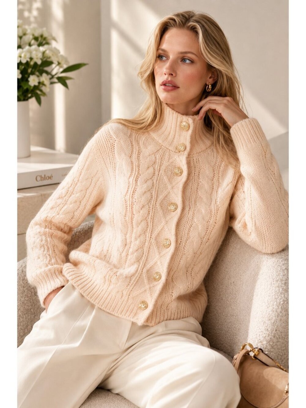 J.Crew XS Cable Knit Cardigan Sweater Alpaca Wool Blend Gold Crest Buttons